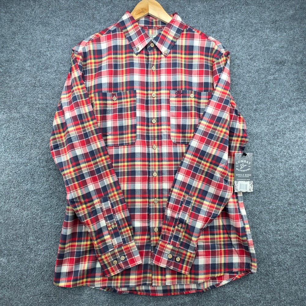 Combat Waterfowl Base Camp Flannel‎ Shirt Mens Medium Ranger Red Plaid NWT